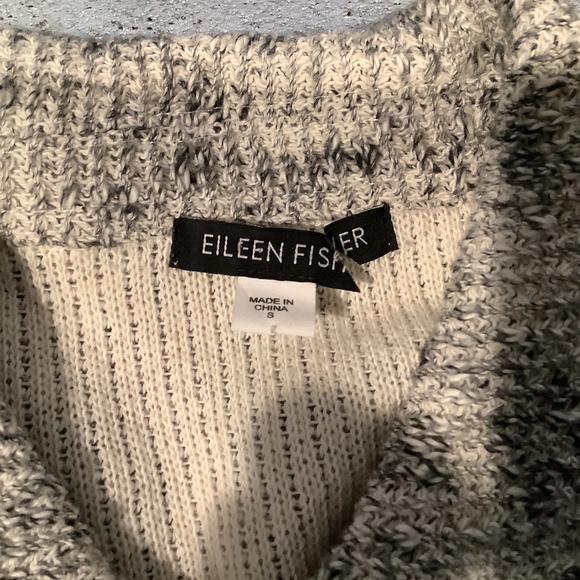 Eileen Fisher Zipper Front Knit Jacket Black/Cream - Picture 10 of 11